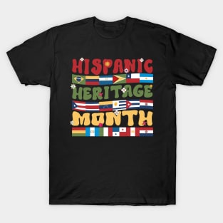 Hispanic Heritage Month Latino Countries Flag Retro Groovy T-Shirt